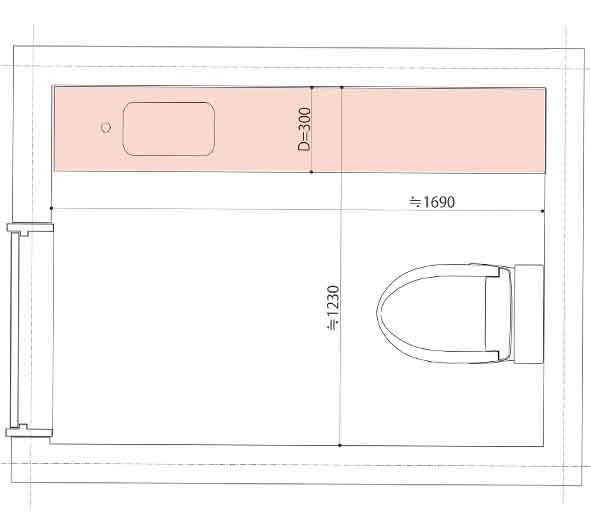 トイレ手洗いキャビネット 間取りと位置と寸法の関係